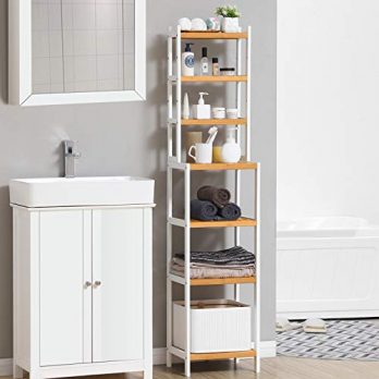 SONGMICS Badregal aus Bambus mit 7 Ebenen, Badezimmerregal, mit